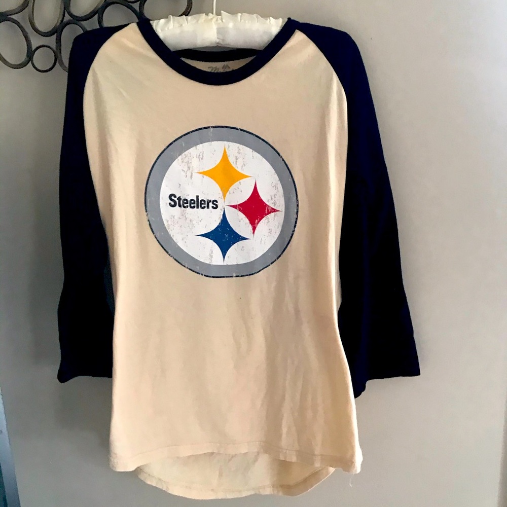 Men’s Pittsburgh Steelers Black/Cream Color 3/4 sleeve Raglan